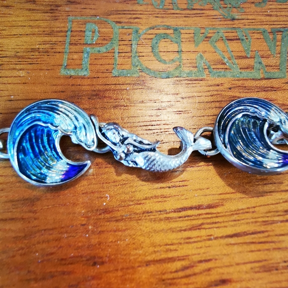Mermaid and Wave Enamel on Silver Tone Bracelet - Picture 4 of 16
